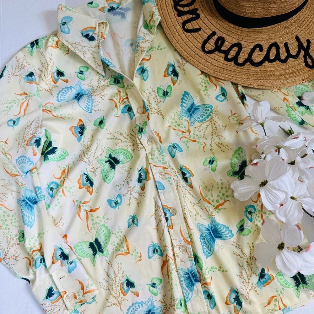 Y2K Style Retro Cottagecore Colorful Butterfly Button Up Shirt - Picture 5 of 10